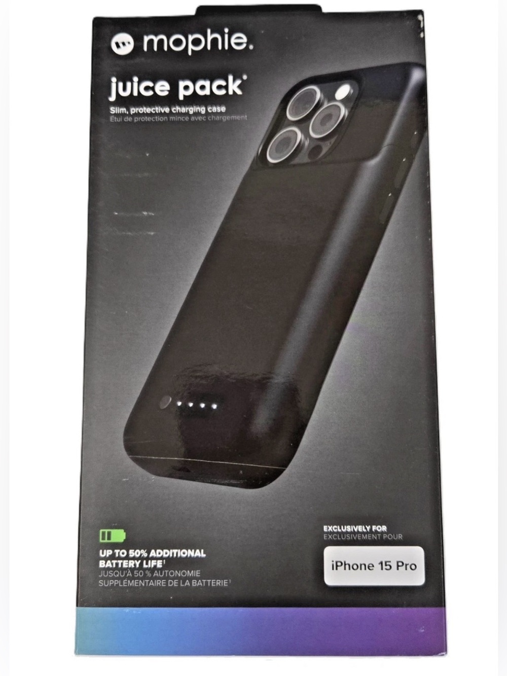 Mophie Juice Pack Battery iPhone 15 Pro Case Black 2400 mAh USB-C Drop Protect